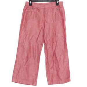 Express Womens Pants Linen Minimalist Coastal Boho Cropped Wide Leg Red 5/6 GU